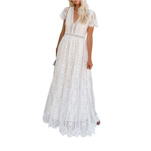 Dearlove Womens V Neck Lace Maxi Dress